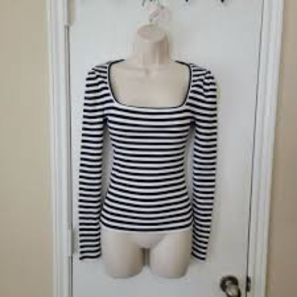 J. Crew Black and White Striped Long Sleeve Top